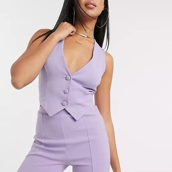 ASOS DESIGN Jersey Cropped Suit Vest Lilac US 2 - Picture 1 of 5